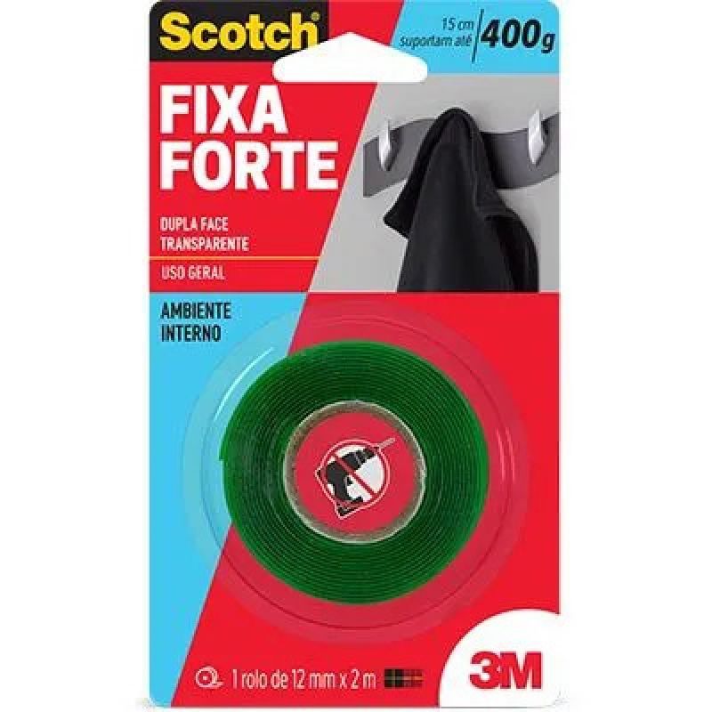 FITA DUPLA FACE FIXA FORTE TRANSPARENTE 12MM X 2M 3M