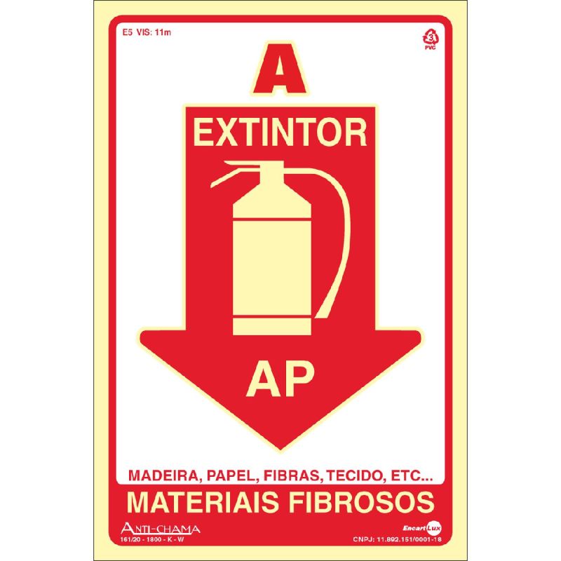 PLACA SINALIZAÇÃO EXTINTOR ÁGUA PRESSUR FOTOLUMINESCENTE PAF328 ENCARTALE