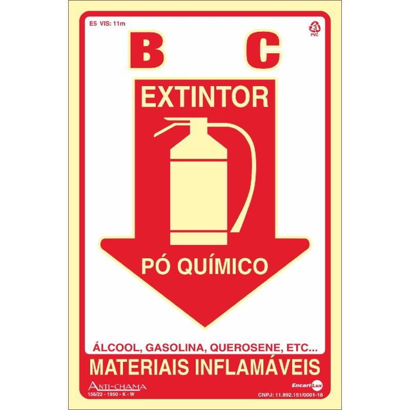 PLACA SINALIZAÇÃO EXTINTOR PÓ QUÍMICO FOTOLUMINESCENTE PAF300 ENCARTALE