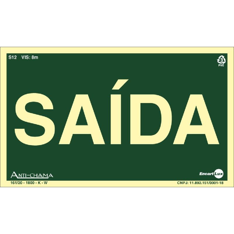 PLACA SINALIZAÇÃO SAÍDA FOTOLUMINESCENTE PAF395F ENCARTALE