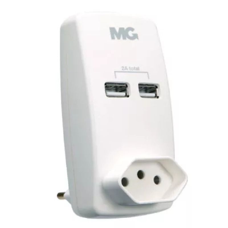 ADAPTADOR 2P+T 10A COM 2 TOMADAS USB BRANCO MARGIRIUS