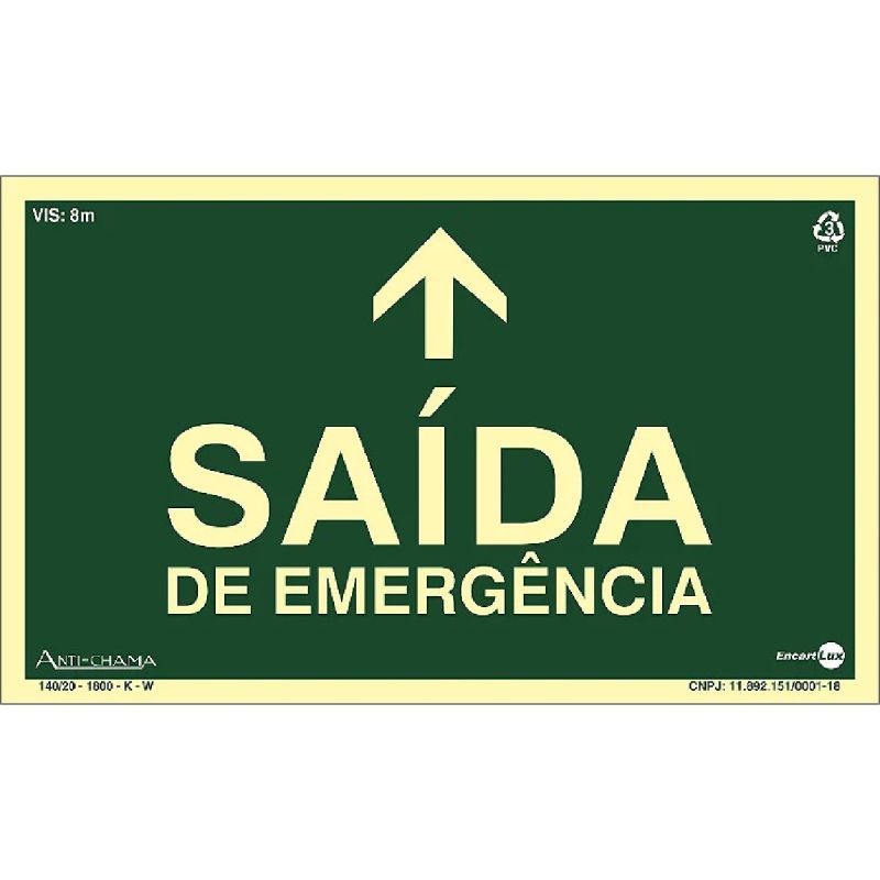 PLACA SINALIZAÇÃO SAÍDA DE EMERGÊNCIA ACIMA PAF388F ENCARTALE