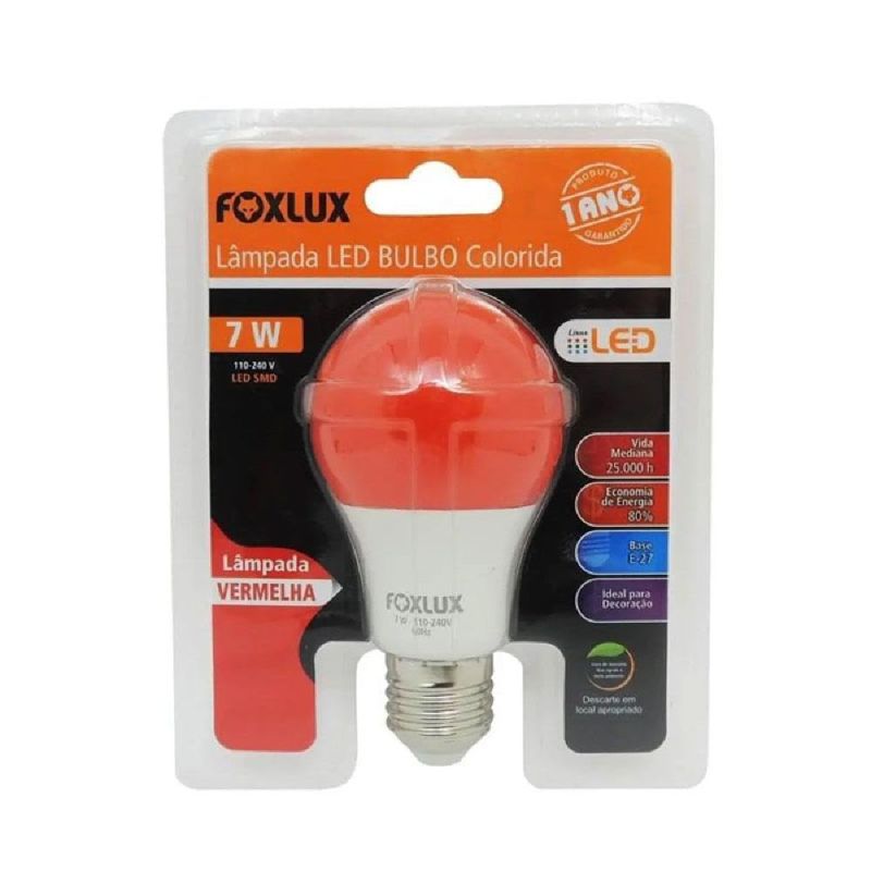 LÂMPADA BULBO LED 07W VERMELHA BIVOLT FOXLUX