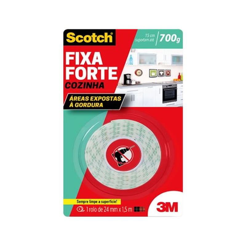 FITA DUPLA FACE FIXA FORTE COZINHA 24MM X 1,5M 3M