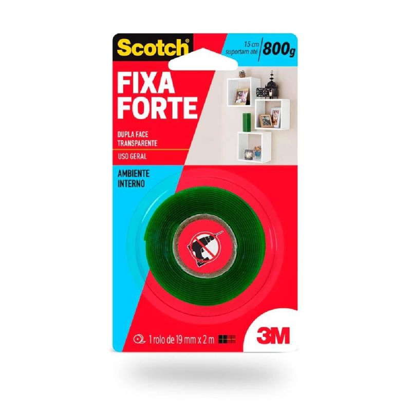 FITA DUPLA FACE FIXA FORTE TRANSP 19MM X 2M 3M