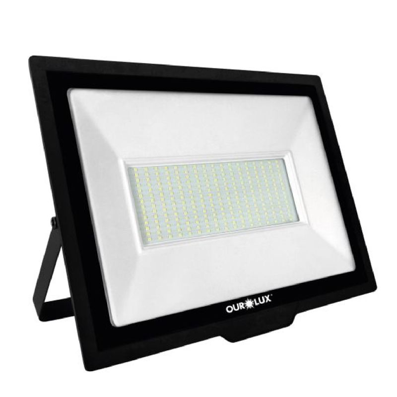 REFLETOR LED SLIM 300W 6500K BIVOLT PRETO OUROLUX