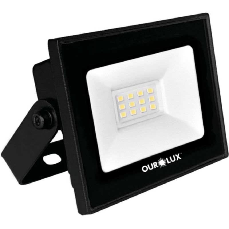 REFLETOR LED SLIM 10W 6500K BIVOLT PRETO OUROLUX