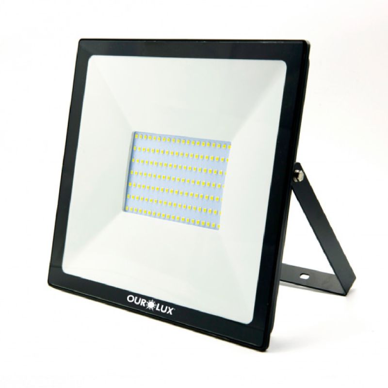 REFLETOR LED SLIM 150W 6500K BIVOLT PRETO OUROLUX